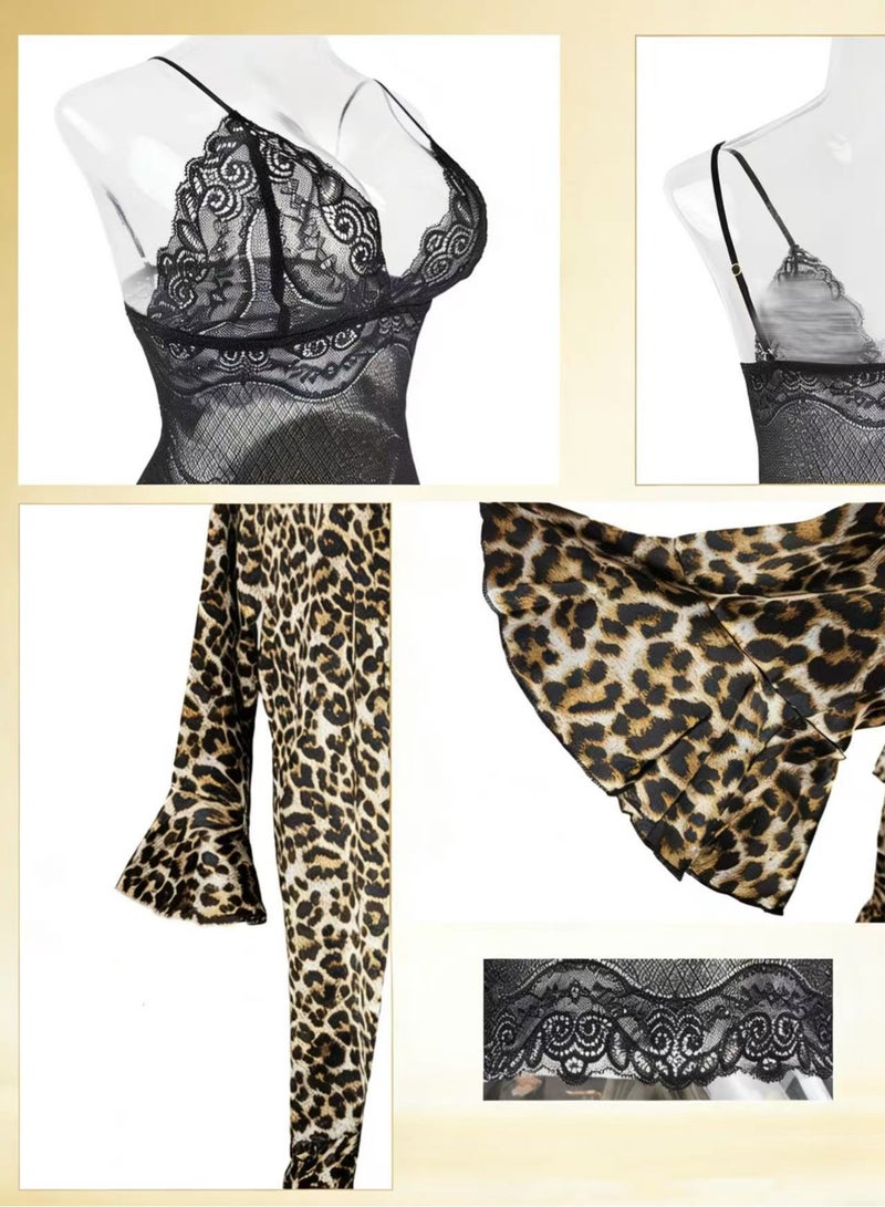 Sellcy Leopard Print 4-Piece Satin Loungewear Set - Image 2